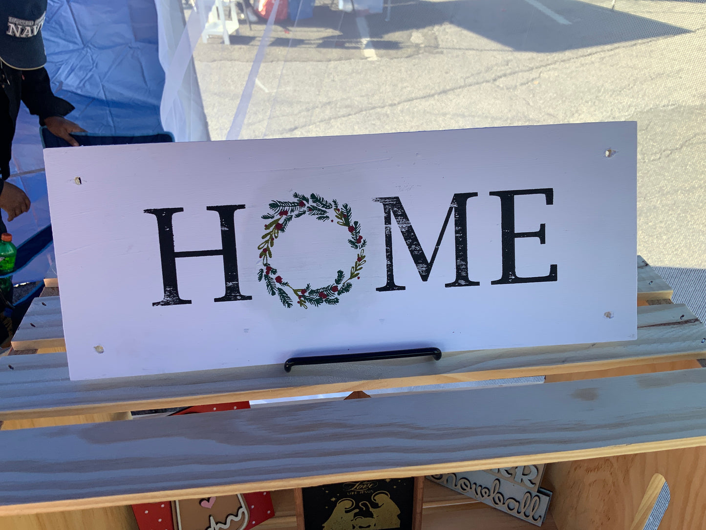 Home Christmas Wreath Wood Sign