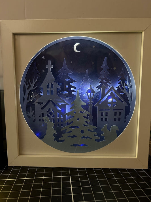 Handcrafted Winter Bliss Lighted Shadowbox Display 8x8